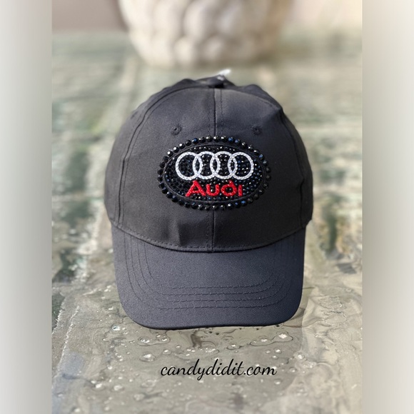 NWT Candy Did It! Handmade Black Audi Bling Logo Black Ball Cap - Picture 3 of 11